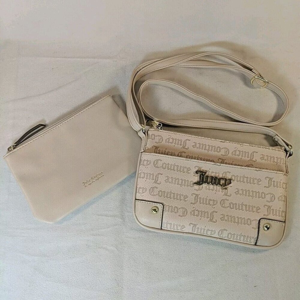 Juicy Couture Pink Beige Cream Shoulder Purse Bag wallet pouch insert Gold Y2K
